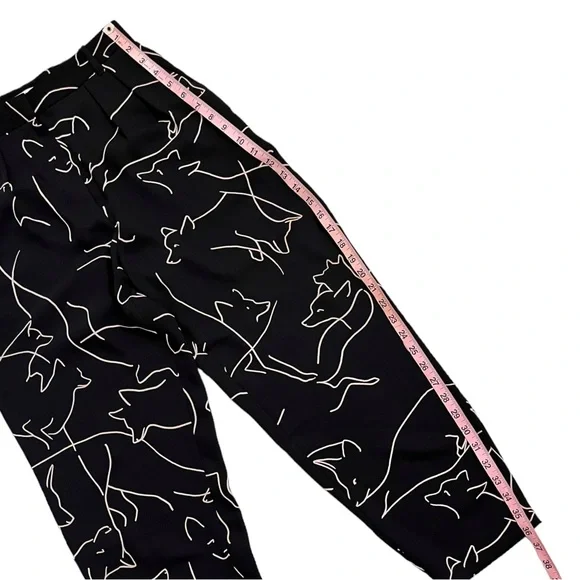 Babaton Pants Fox Print Sz 2 Black Tan Classic Baggy Fit Tapered Leg Aritzia - Picture 14 of 16